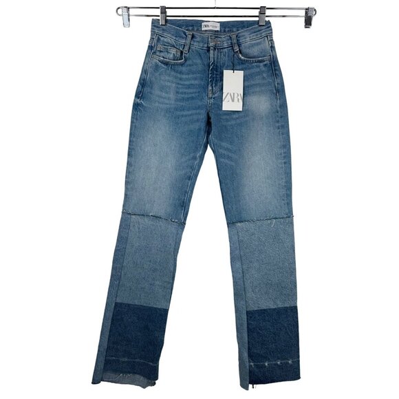 Zara Patchwork Low Rise TRF Bootcut Jeans Y2K Straight leg sz 0 - Picture 1 of 10
